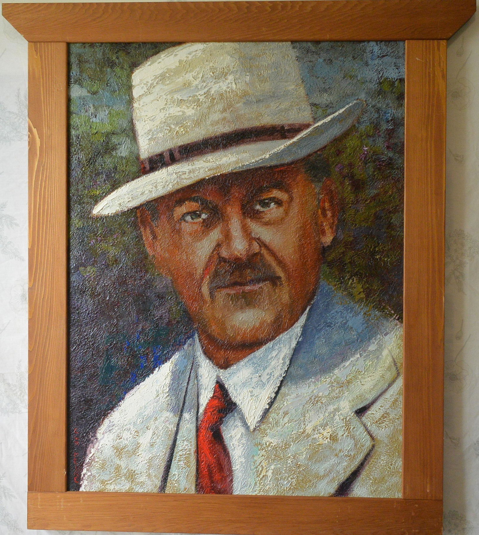 Signature oil painting - a portrait of a north American: Signature oil painting - a portrait of a north American celebrity, an oil painting painted on canvas with a signature at the bottom left. Source: north American antique dealer. Lot size: frame size: 9