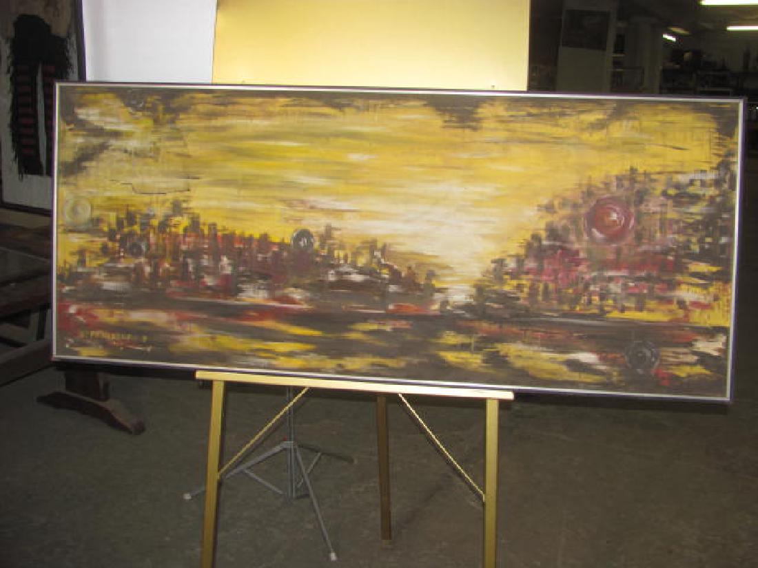 JJ Frankenfield Oil on Canvas Painting: This is approx. 25x61. Has a large hole.