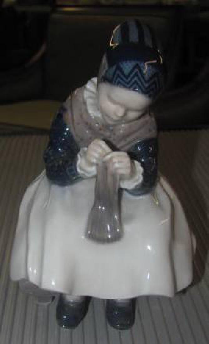 Royal Copenhagen Amager Girl Knitting: Number 1314 614 No Chips or cracks.