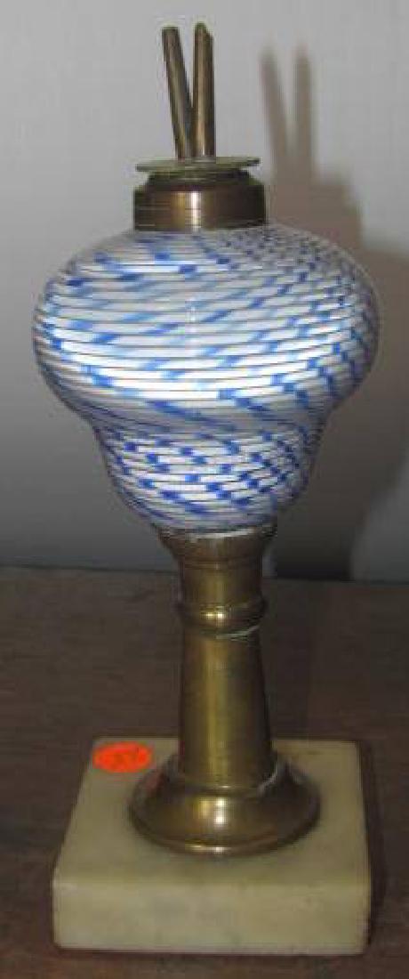 Blue & White Cane Oil Lamp w/ Marble Base (1 of 4)