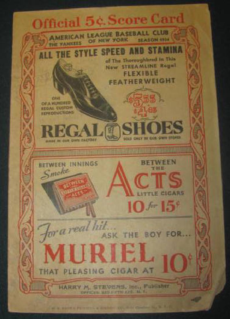 1934 New York Yankees Baseball Program (1 of 3)