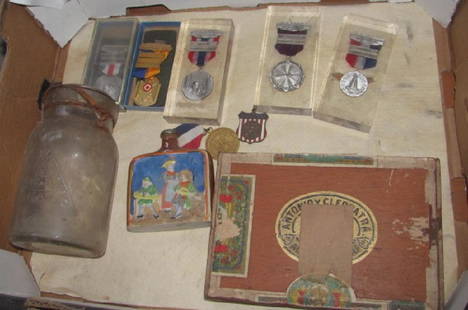 Medal Lot: This lot includes Archery Medals, Flask , Fruit Jar , & Misc