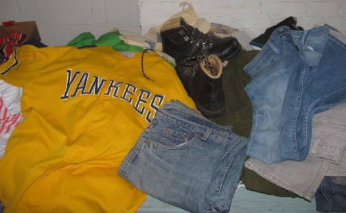 Clothing Lot: Misc Lot of Clothing including Yankees Baseball Jersey and Jeans