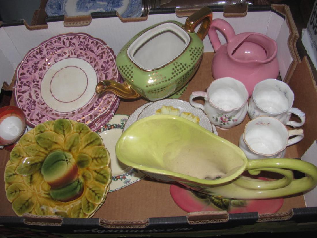 Glassware Lot: Includes Pink Lustre, Hall Tea Pot, Pyrex , Transferware, & misc.