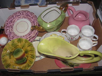 Glassware Lot: Includes Pink Lustre, Hall Tea Pot, Pyrex , Transferware, & misc.