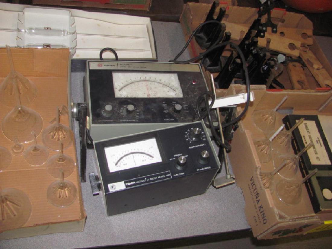 Scientific Lot: This lot includes Pyrex Funnels, Fisher Accumet Meters & Misc.