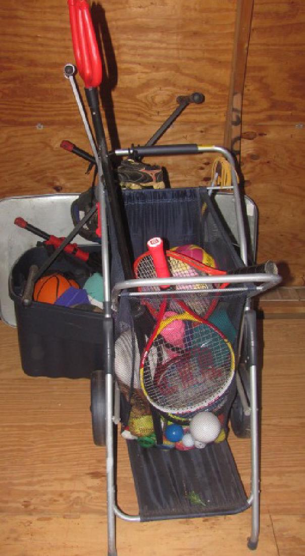 Roller Blades Beach Cart Lot: Consists of Roller Blades, Bike Rack, Balls, Beach Cart, & Misc