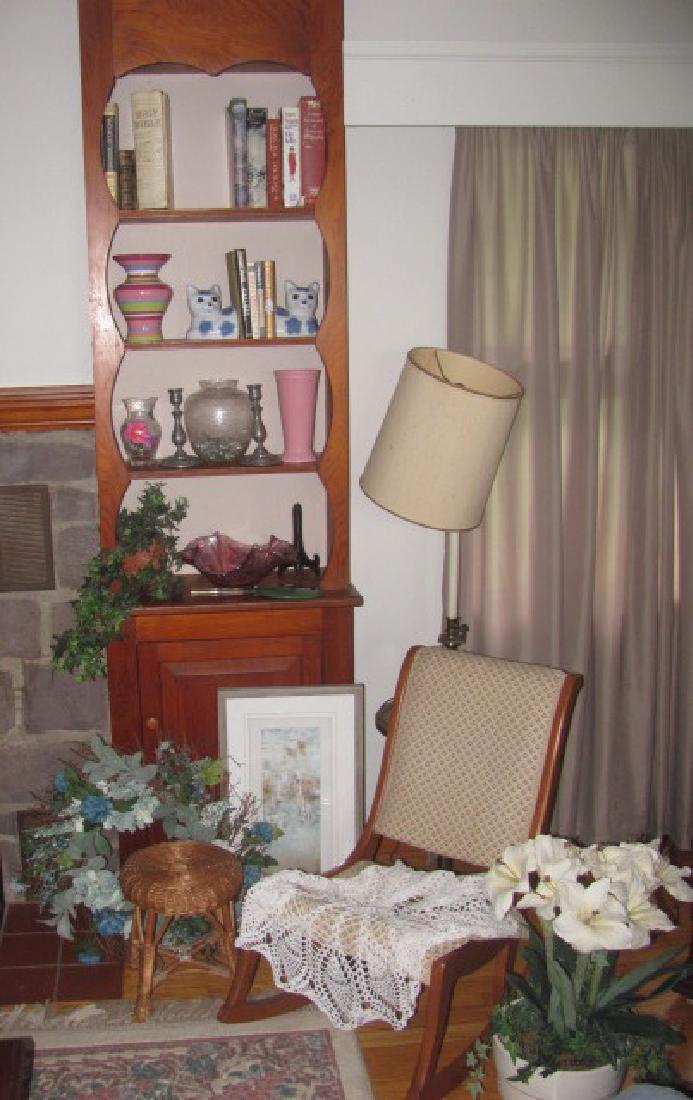 Misc Lot: Includes Fenton, Pewter Candle Sticks, Rocker, Books, & Misc