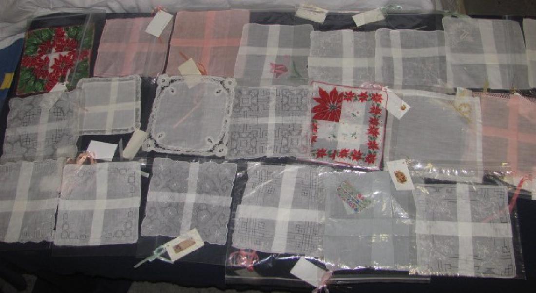 Linen Hanky Lot: Approx. 22 hankies. Including Embroidered ones.