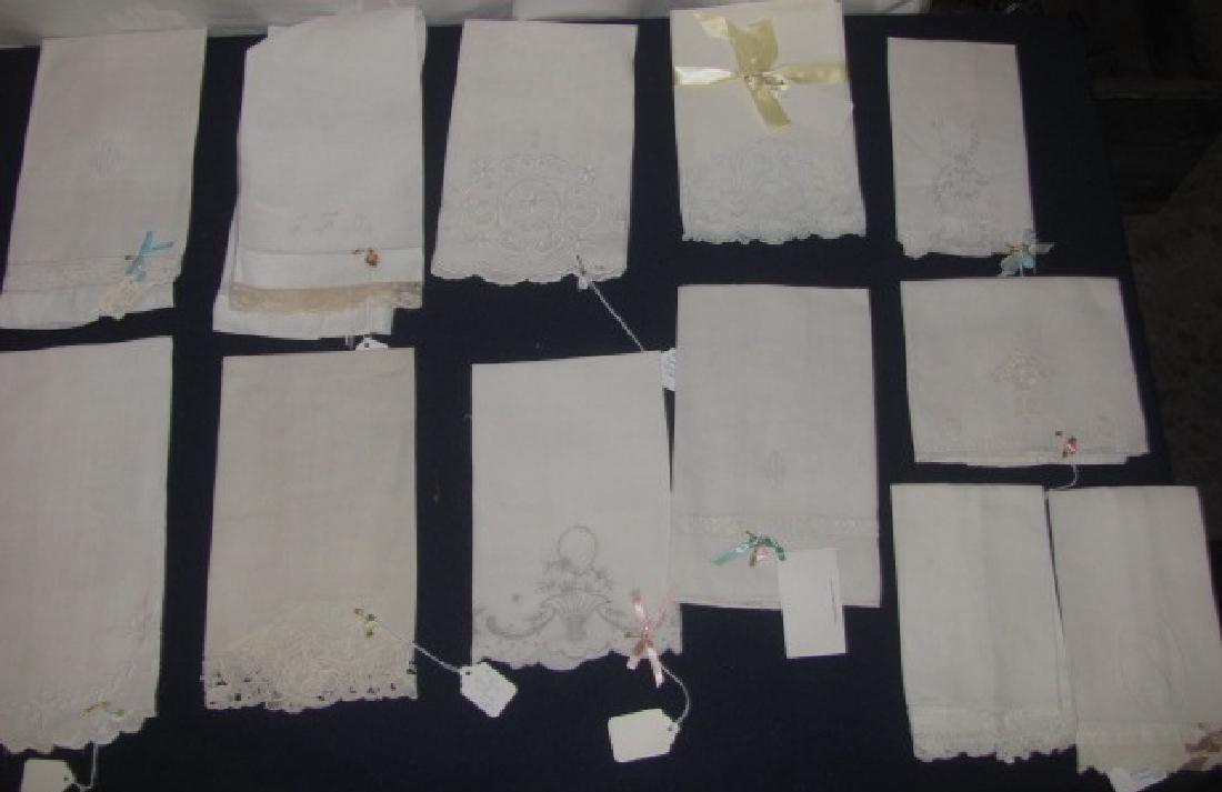 20 Linen Towels: Including Linen Damask , Embroidered, & Floral.