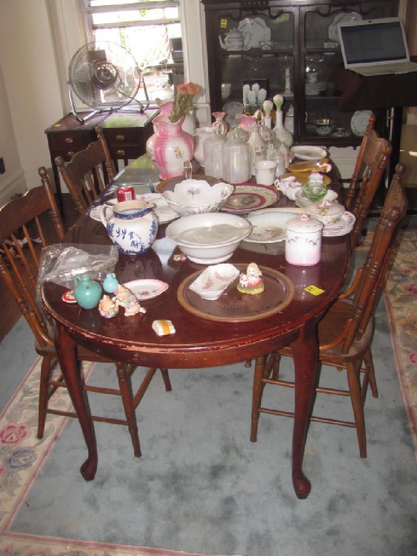 Table w/ 4 Oak Pressed Back Chairs (1 of 3)