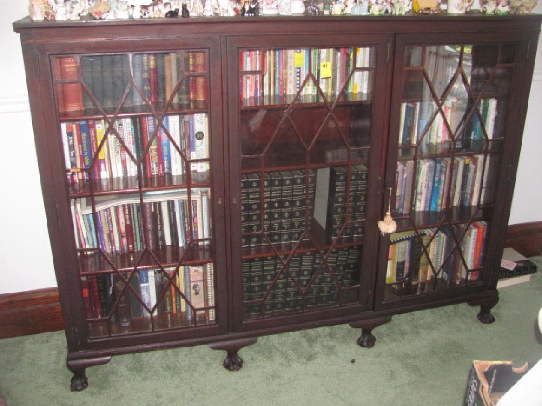 3 Door Mahogany Bookcase w/ Ball & Claw Feet (1 of 3)
