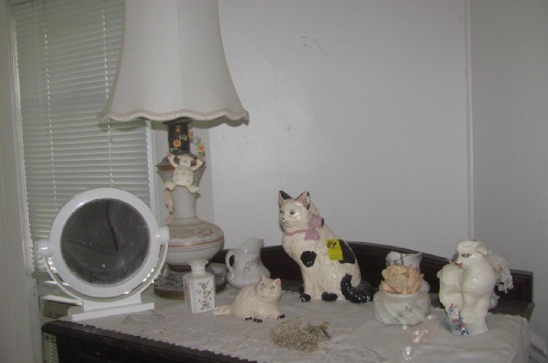 Chalkware Cats Lot: including Misc. on dresser top