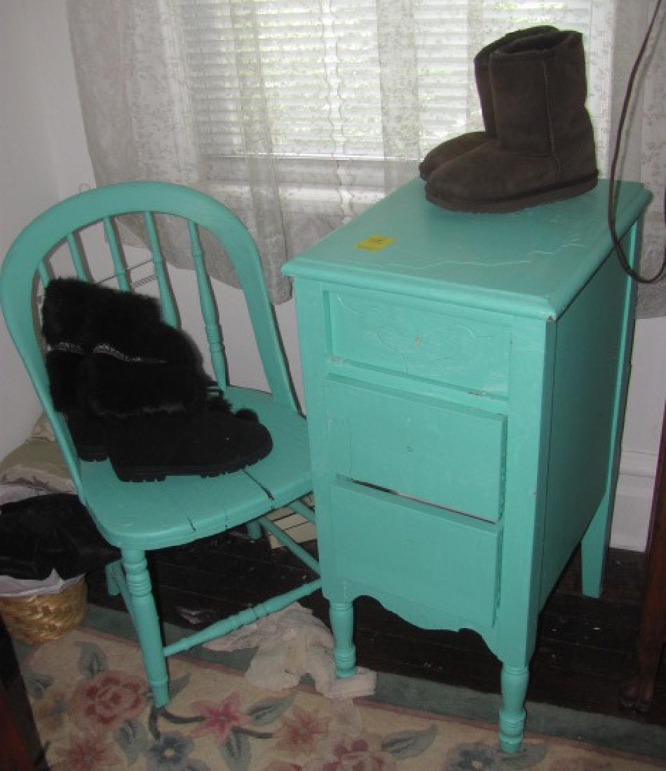 Green Painted Chair and 3 drawer stand (1 of 1)