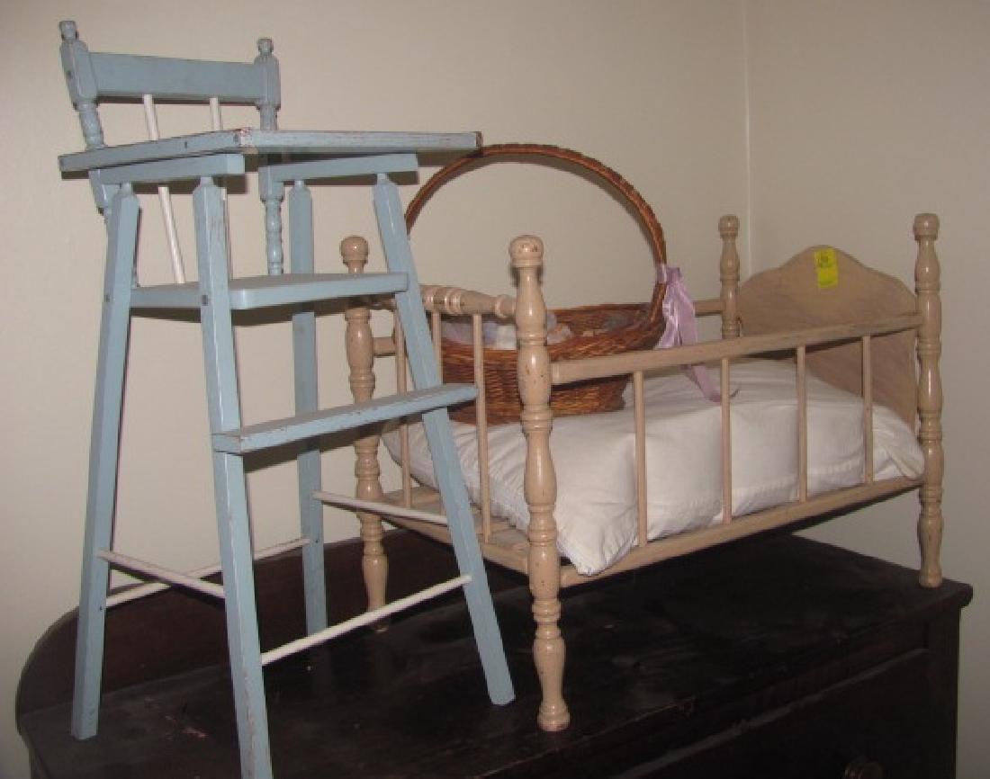 Doll Crib & High Chair: misc. dolls needing repair also included