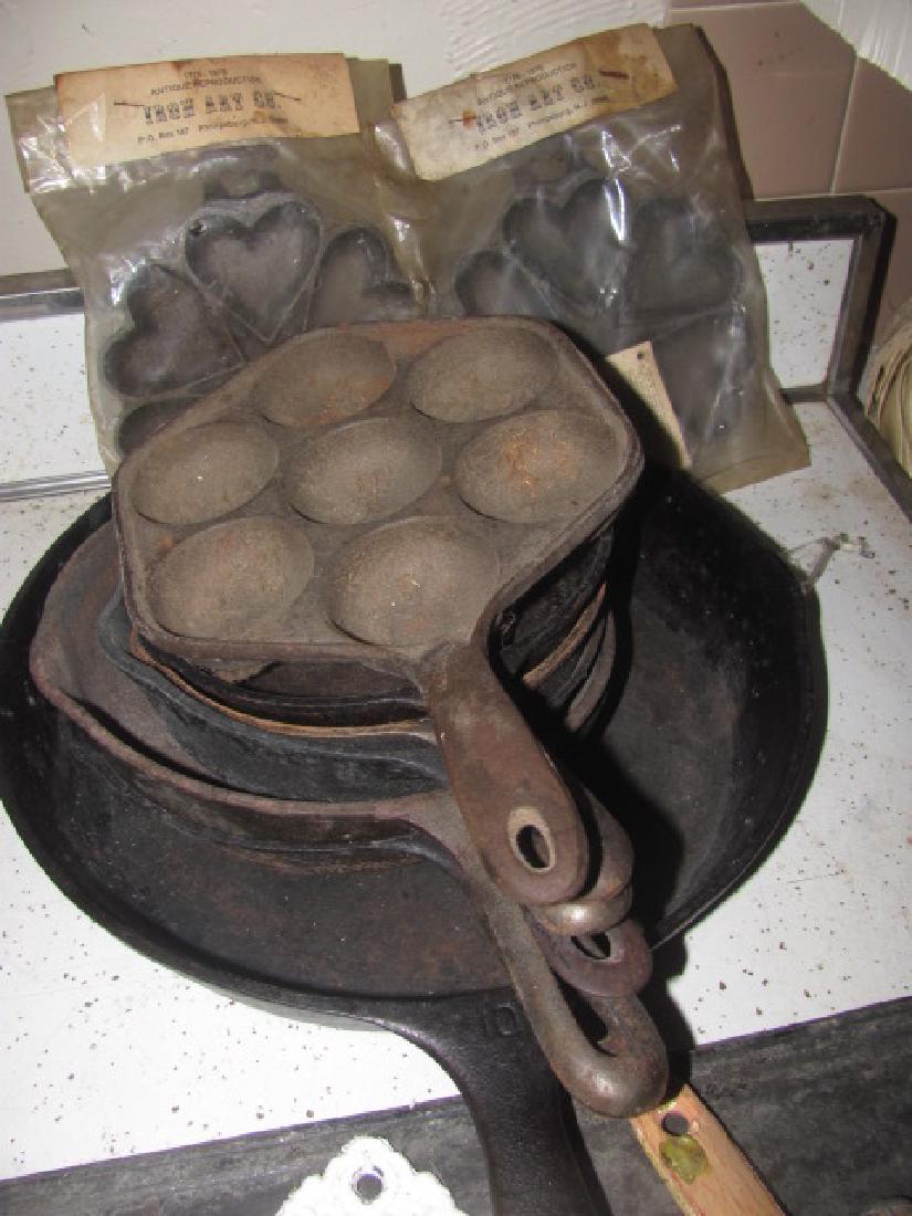 Cast Iron Lot: Includes Wagner Pan, Griswold Erie Griddle, Molds, & Misc. Pans