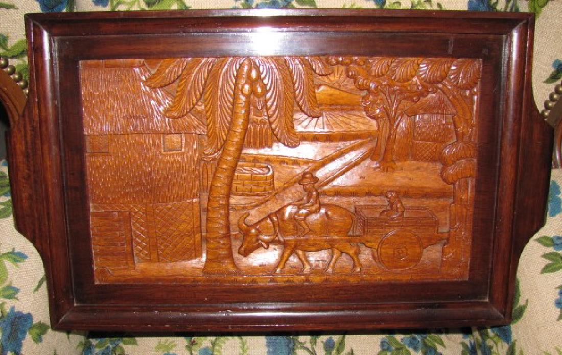 Carved Serving Tray: Wood Carved Tray. Approx. 12" x 21"