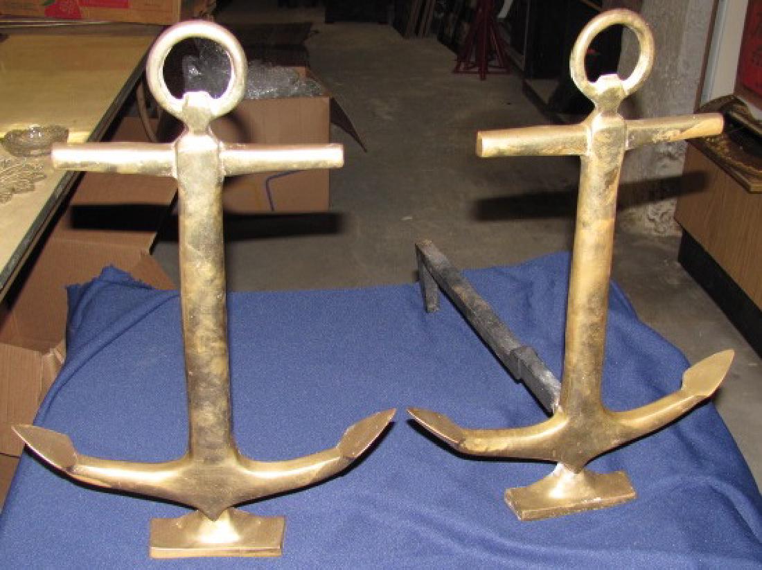 Brass Ship Anchor Andirons (1 of 1)