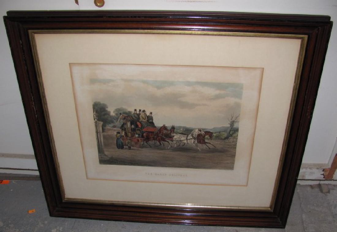 1863 Stage Coach Print R&A Ackermann: " The Early Delivery" Approx. 25 1/2" x 30".