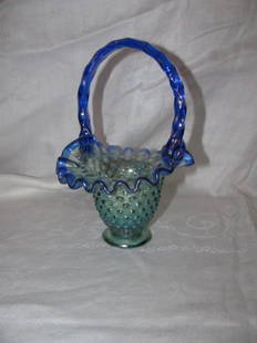 Fenton Glass Basket: Approx. 7" tall.