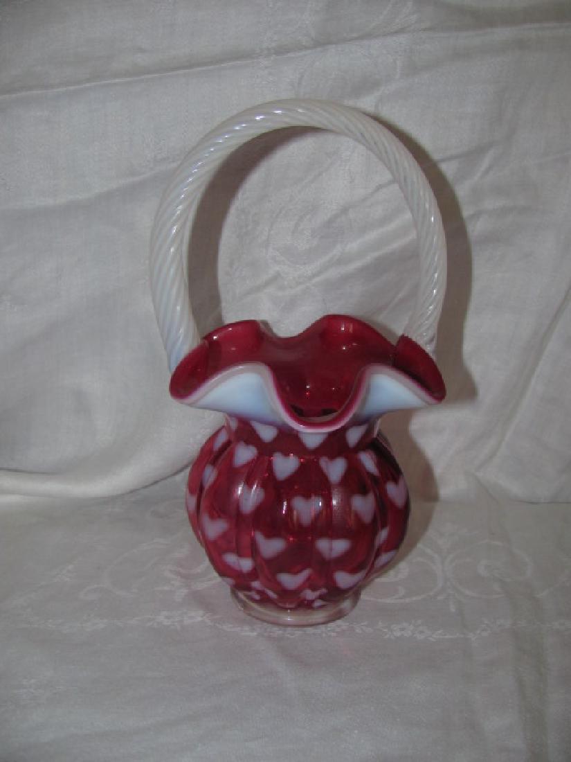 Pink Opalescent Heart Design Fenton Basket (1 of 3)