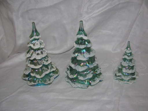 3 Fenton Glass Frosted Christmas Trees - 3 Fenton Glass Frosted Christmas Trees