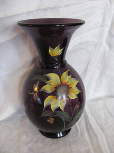 Fenton Glass Hand Painted Signed Vase: Approx. 9 1/4" tall and 4 1/2" in diameter @ top.