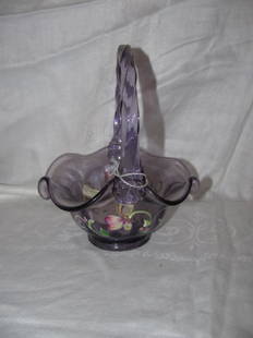 Fenton Glass Hand Painted Signed Basket: Signed Maday. Approx. 7 1/2" tall.