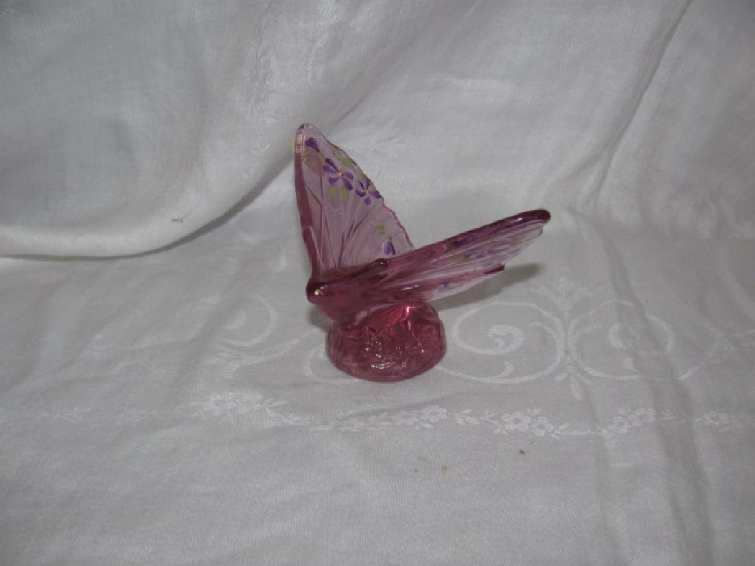 Fenton Glass Butterfly in Blooms: Approx. 3" x 4 1/2" hand painted.