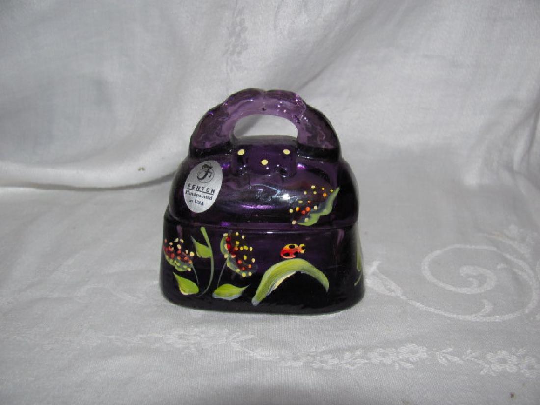 Fenton Glass Jewelry Box: Approx. 2 1/4" x 3" x 3". Hand Painted & signed by Young.