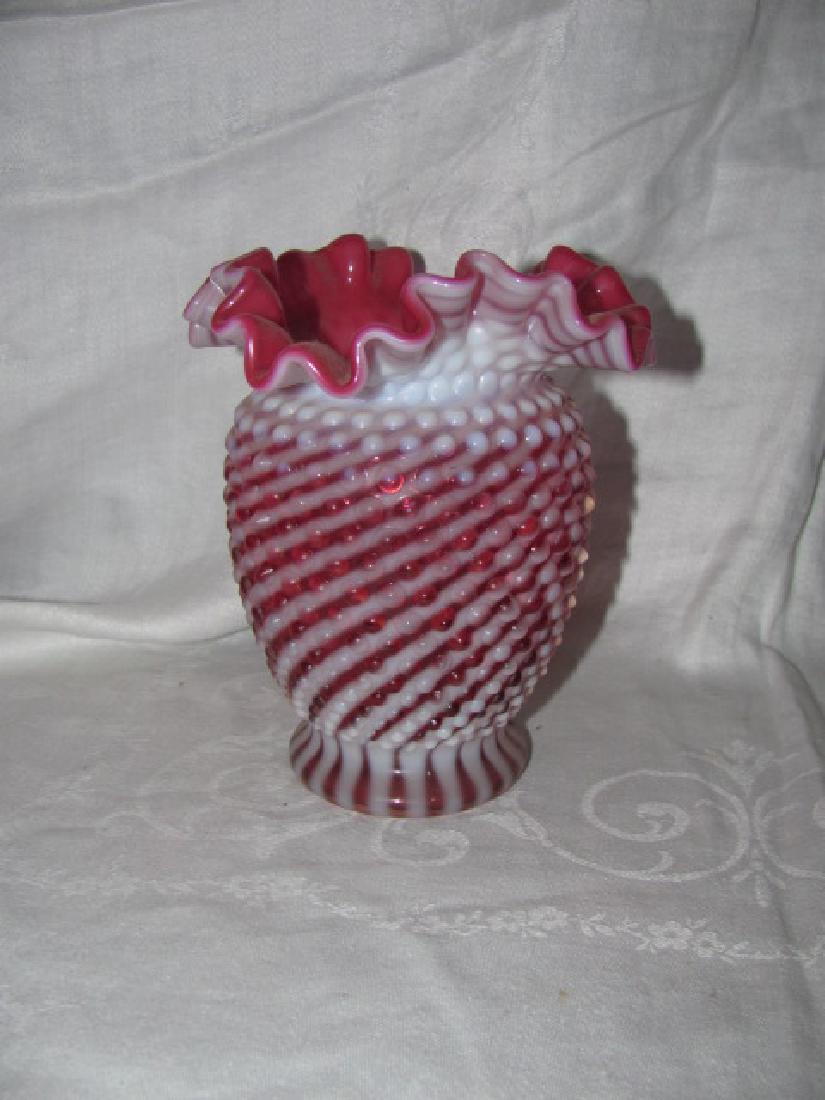 Fenton Cranberry Hobnail Vase (1 of 4)