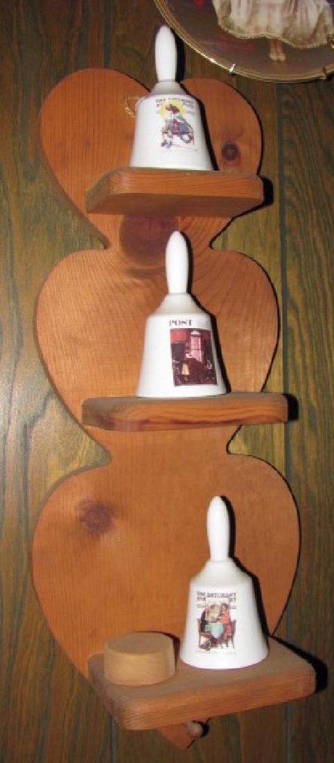 Shelf w/ 3 Norman Rockwell Scene Bells: Shelf with 3 Bells
