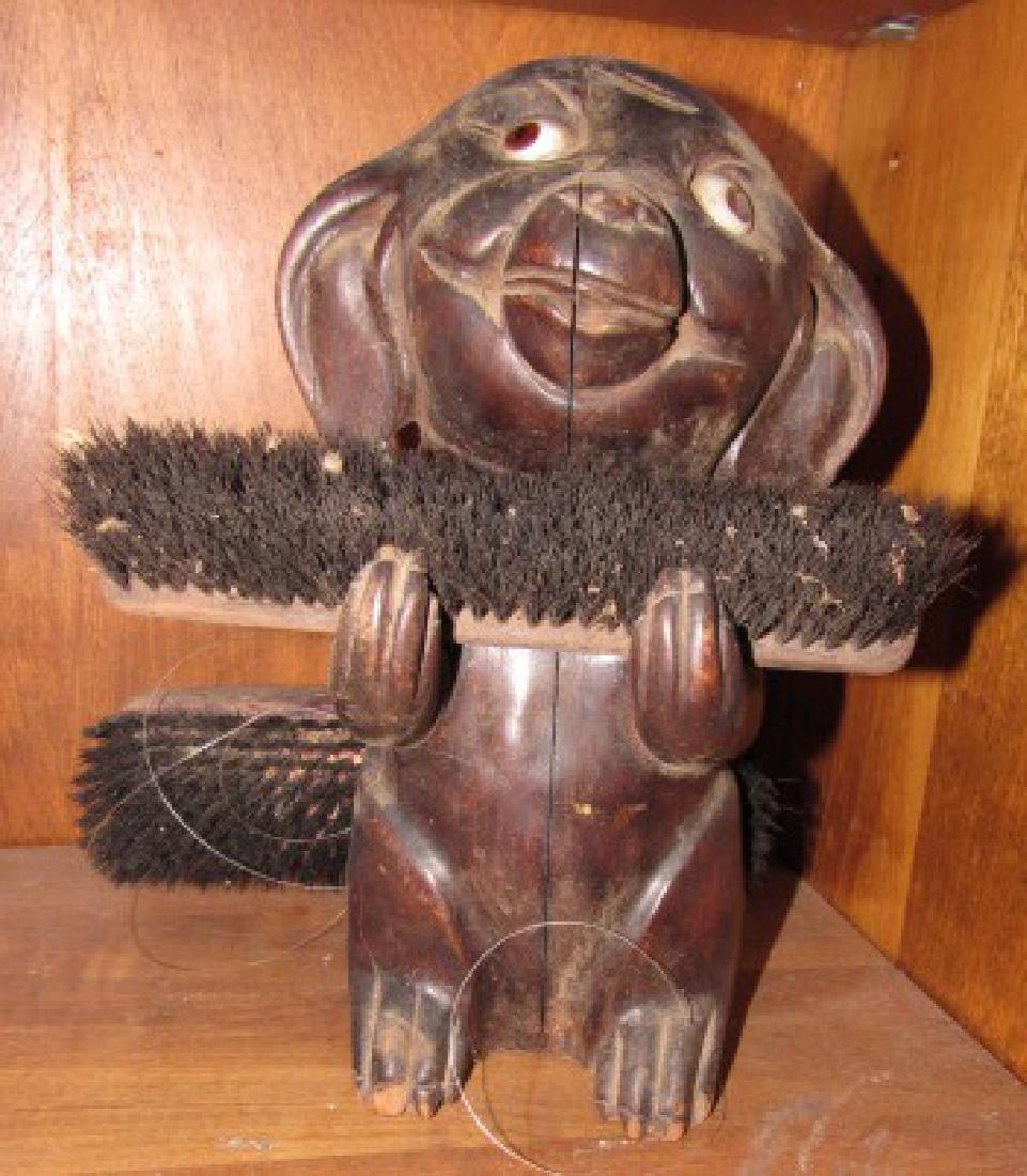 Carved Shoe Shine Brush Holder Dog (1 of 5)