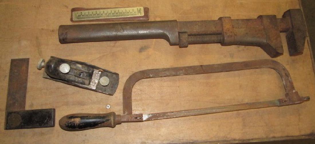 Pipe Wrench , Square, Plane, Saw, Ruler (1 of 2)
