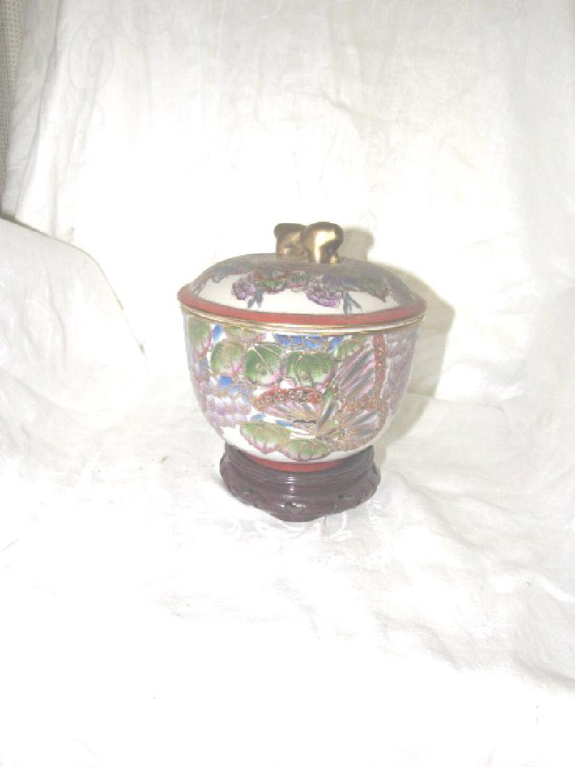 Lidded Jar Made in China: Approx. 6" tall and 6 1/4" in diameter
