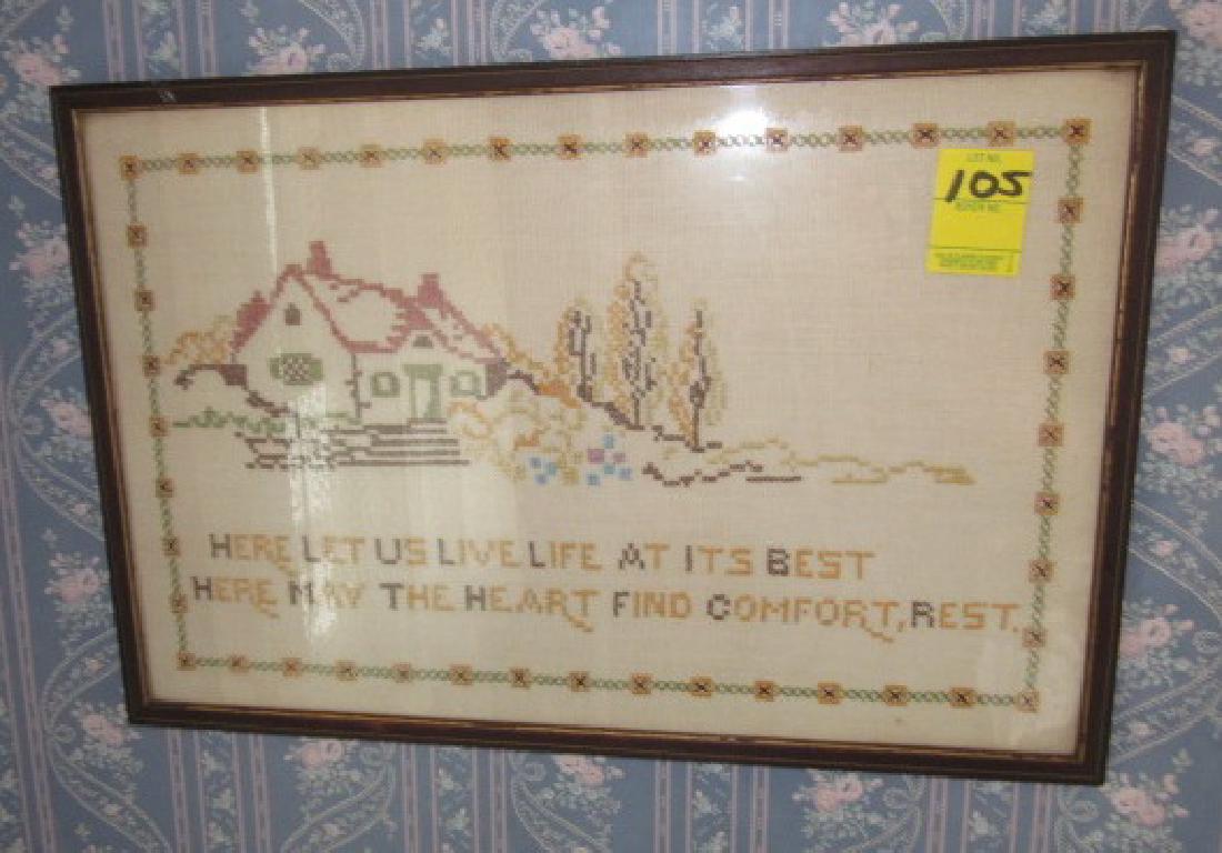 Needle Point & 2 Brass Wall Hangings (1 of 2)