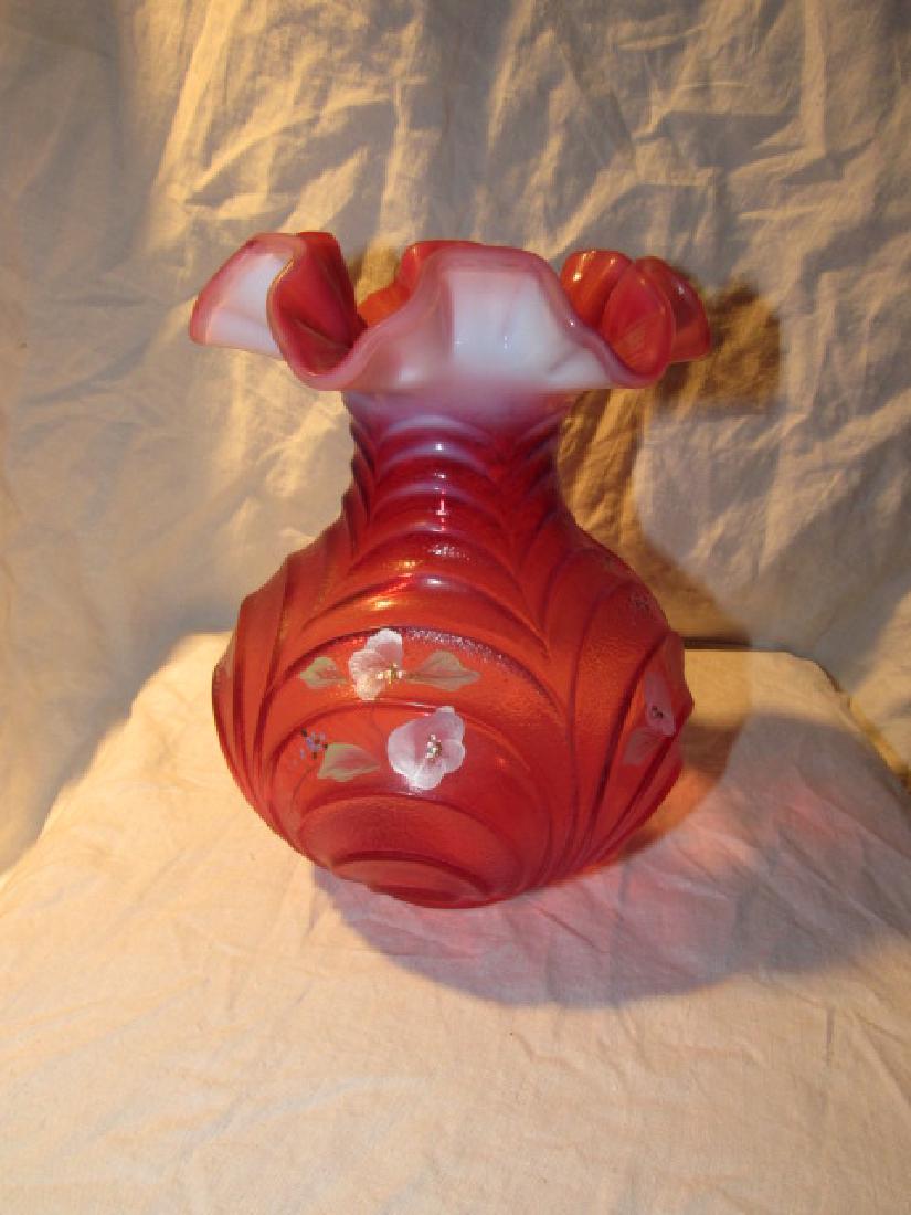 Hand Painted Artist Signed Fenton Glass Vase (1 of 3)