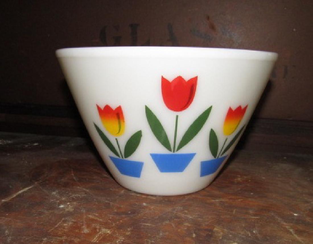 Fire King Flower Mixing Bowl: Approx. 6" tall and 9 1/2" in diameter.
