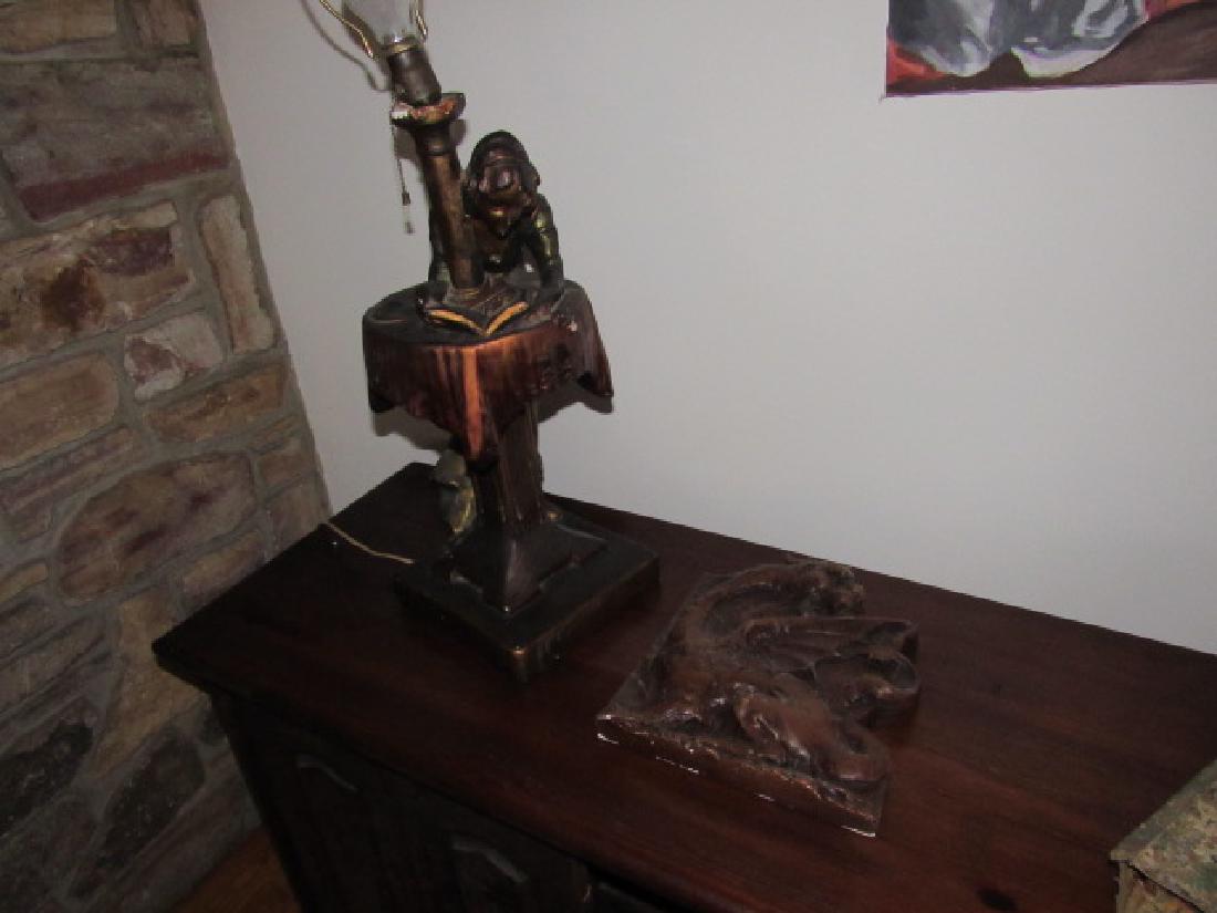 Plaster Lamp & Dragon: Lamp is approx.32" tall ( has damage). Dragon is approx. 12 1/2" tall and has a couple very light chips.