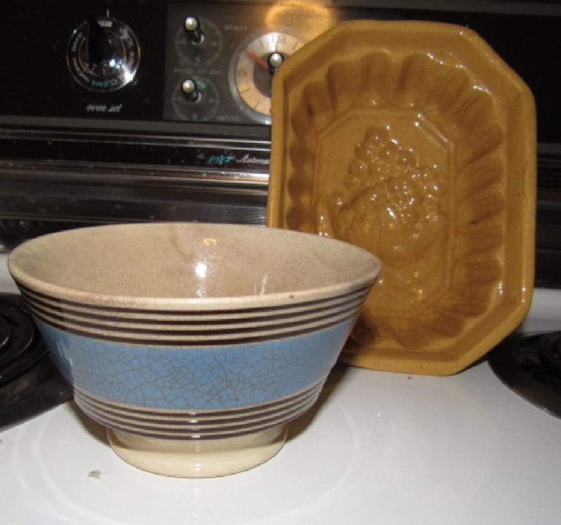 Yelloware Mold & Mocha Bowl: Mold is approx. 5 1/2" x 8" no chips. Bowl is approx. 3" tall and 5" in diameter ( has crazing)