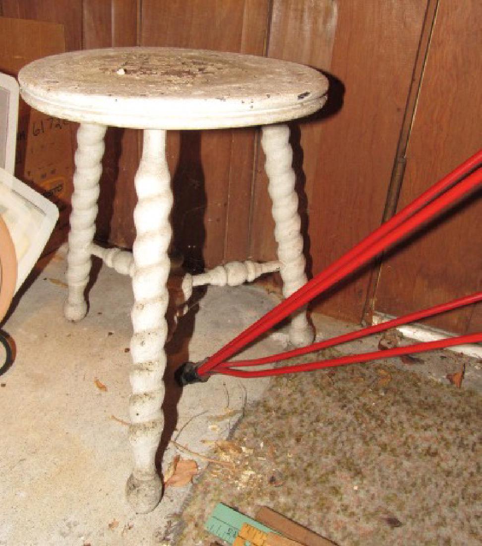White Painted Stool: Approx. 11" in diameter and 15" tall.