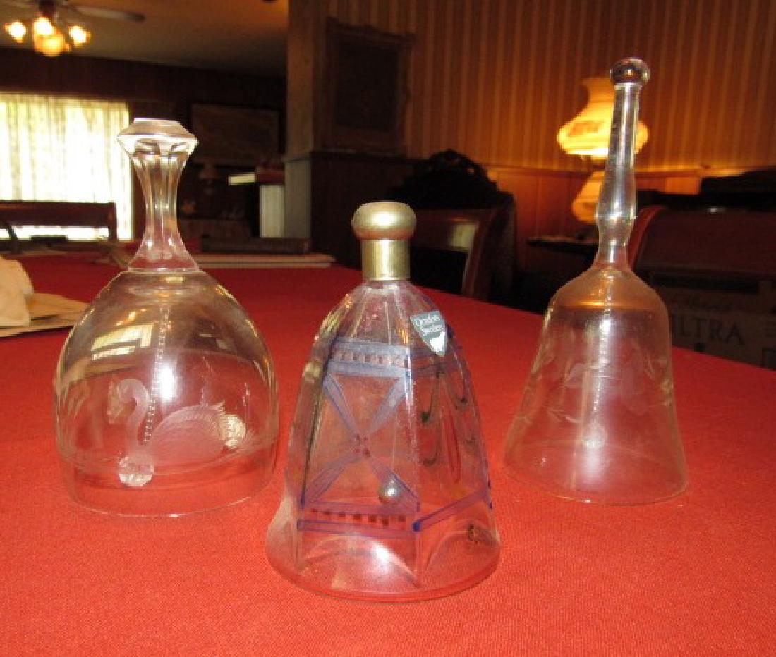 Lot of 3 Bells , 1 Orrefors Hand Painted Sweden: Tallest is approx. 6" tall. Nice condition.
