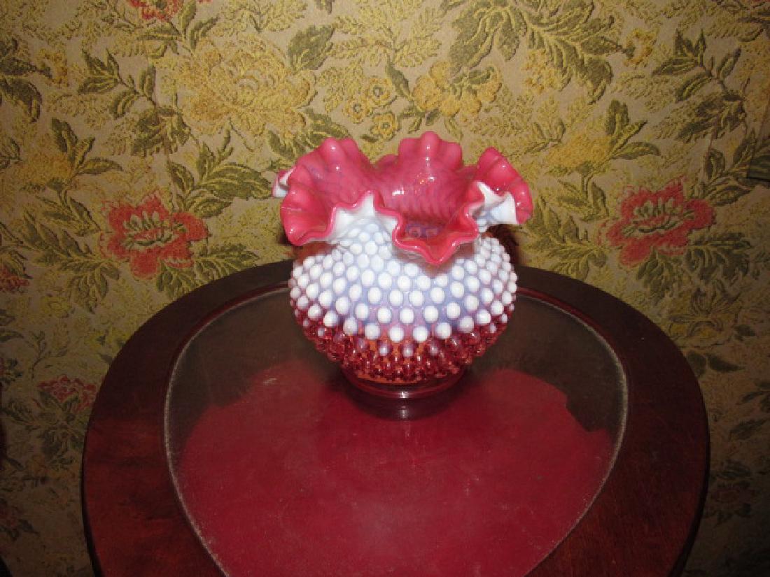 Fenton Cranberry Hobnail Vase (1 of 3)