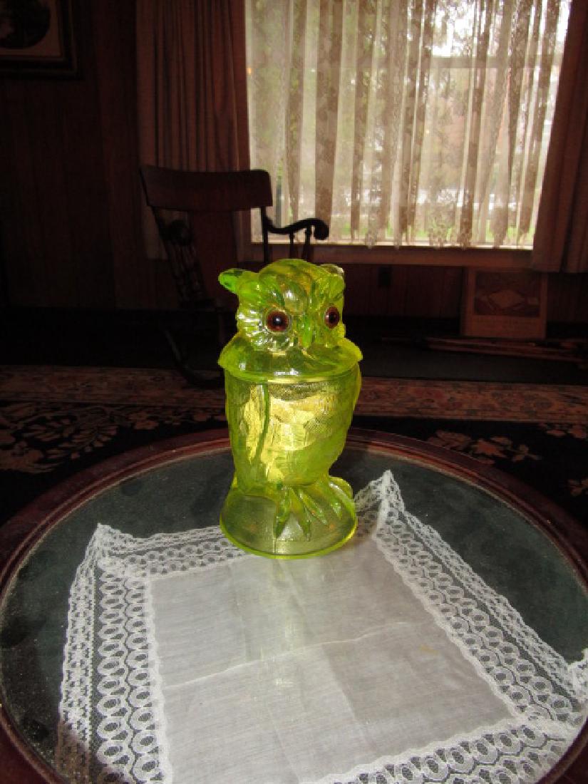 Imperial Vaseline Glass Owl Candy Dish (1 of 3)