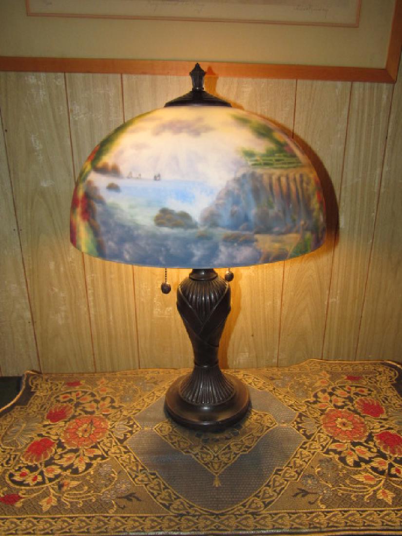Thomas Kinkade Reverse Painted Lamp: Approx. 23" tall and 16" in diameter.