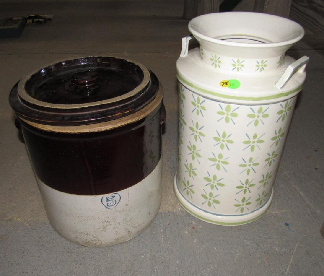 Stoneware Crock & Ceramic Milk Jug (1 of 1)