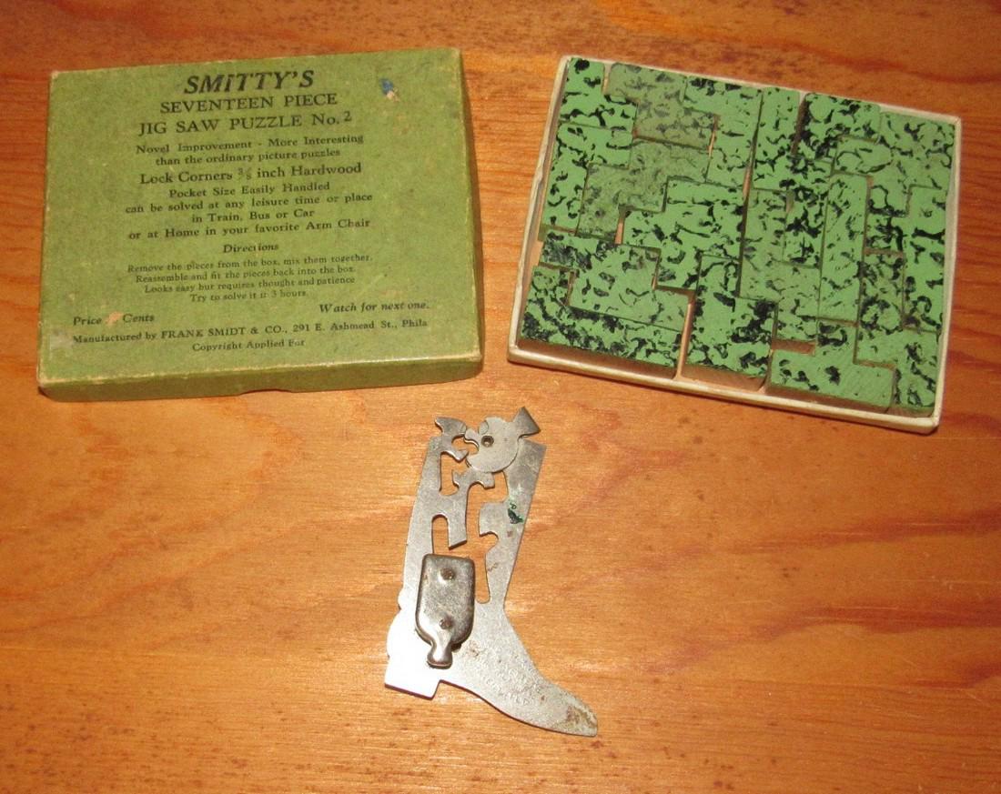 Maxwell Cowboy Boot & Smittys Jig Saw Puzzle: Getting both pictured. Boot puzzle is approx. 2 3/4" long