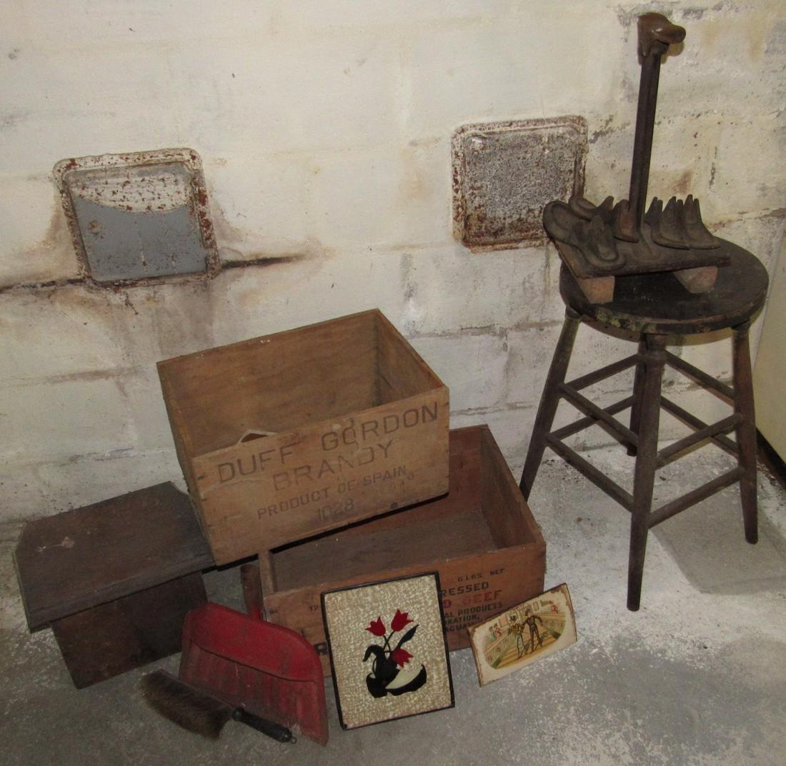 Wood Crates Oak Stool Shoe Makers Anvil Lot: Getting all pictured
