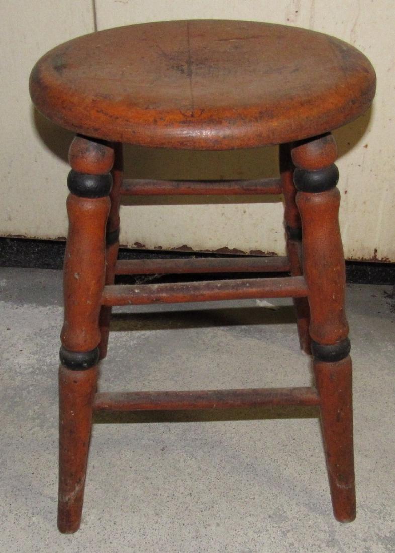 Primitive Orange Painted Stool (1 of 2)