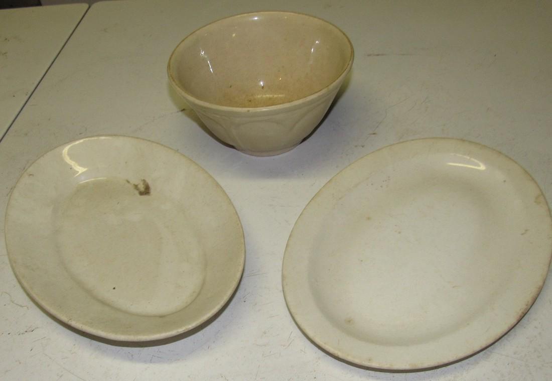 Ironstone Platters & Mixing Bowl: Platters are approx. 9 3/4" long and mixing bowl is approx. 6 1/2" in diameter